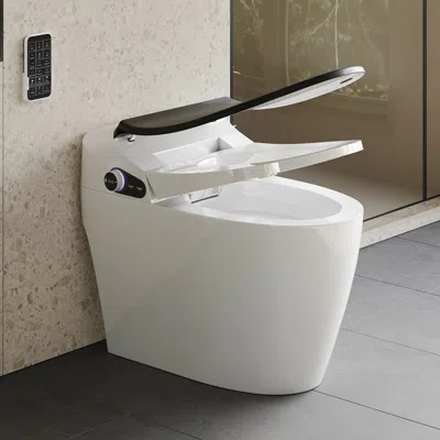Homary Elongated One-piece Smart Toilet 1.28 Gpf Floor Mount Modern Smart Toilet In Black