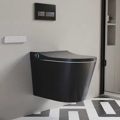 Homary Elongated One-piece Smart Toilet Wall Mounted 1.58 Gpf With In-wall Tank & Carrier System In Black