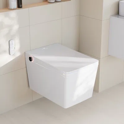 Homary Elongated One-piece Smart Toilet Wall-mounted 1.32 Gpf Automatic Toilet And Bidet With Auto Open/clo In White