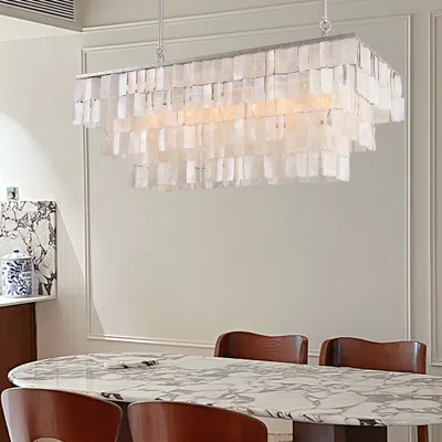 Homary Elsa 6-light Coastal Linear Shell Kitchen Island Light Capiz Tiered Pendant Light In White