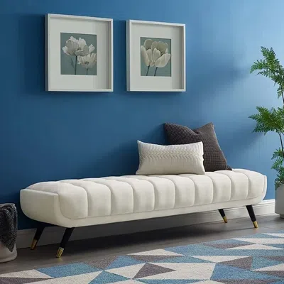 Homary Enoak Modern White Bedroom Bench Velvet Upholstery Wooden Legs