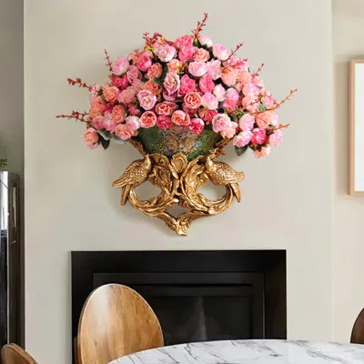 Homary European Style Luxury Decorative Wall Flowers Carved Gold Artificial Flowers In Vase In Pink