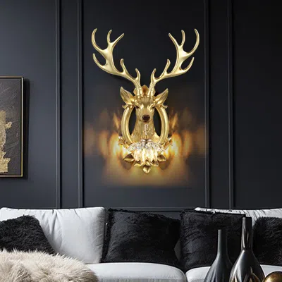 Homary Europen Retro Gold Deer Resin Wall Sconce 1-light Indoor Wall Mount Light In Black