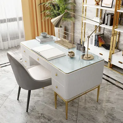 Homary Executive Office Desk With Drawers White Home & Office Furniture (55.1'')