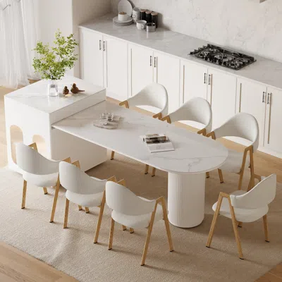 Homary Expandable Kitchen Island With Marble-pattern Sintered Stone Top 70.9"-82.7" In White