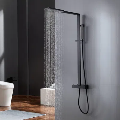 Homary Exposed Thermostatic Shower Fixture With Rain Shower Head And Hand Shower Matte Black