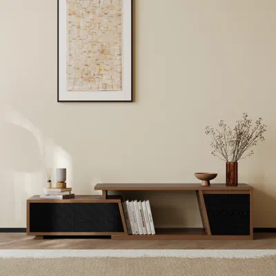 Homary Fero Minimalist Black & Walnut Rectangle Extendable Tv Stand With 3 Drawers Up To 71" In Brown