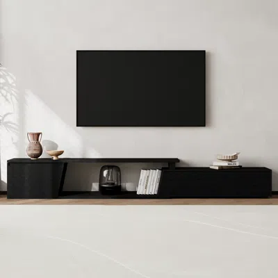 Homary Fero Minimalist Black Rectangle Reversible Extendable Tv Stand With 3 Drawers Up To 120"
