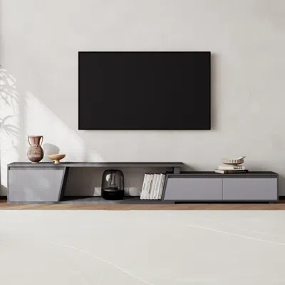 Homary Fero Minimalist Gray Rectangle Reversible Extendable Tv Stand With 3 Drawers Up To 120"