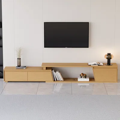 Homary Fero Minimalist Natural Rectangle Extendable Tv Stand With 3 Drawers Up To 120" In Brown