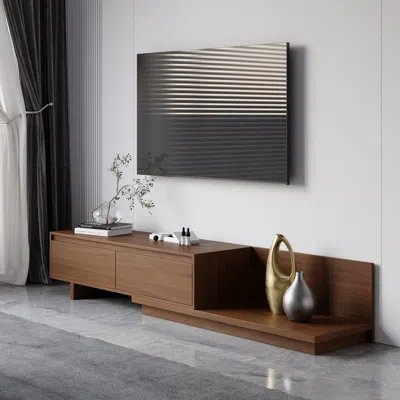 Homary Fero Minimalist Retracted & Extendable 2 Drawers Tv Stand In Walnut Up To 75" In Multi