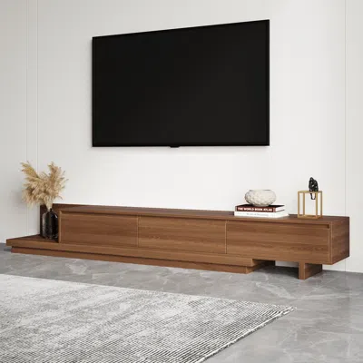 Homary Fero Minimalist Retracted & Extendable 3 Drawers Tv Stand In Walnut Up To 120" In Brown