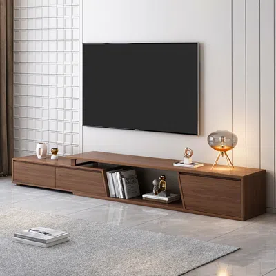 Homary Fero Minimalist Walnut Rectangle Extendable Tv Stand With 3 Drawers Up To 120" In Brown