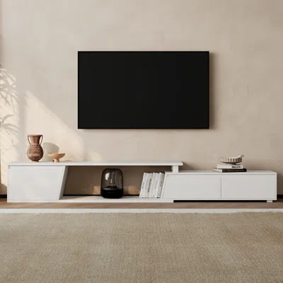 Homary Fero Minimalist White Rectangle Reversible Extendable Tv Stand With 3 Drawers Up To 120" In Black