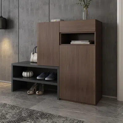 Homary Fero Walnut Corner Shoe Storage Cabinet With 7 Shelves & 1 Drawer Entryway Shoe Storage In Brown
