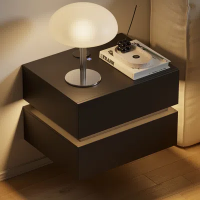 Homary Floating Smart Led Nightstand Wireless Charging Station Bedside Table With Light White In Brown