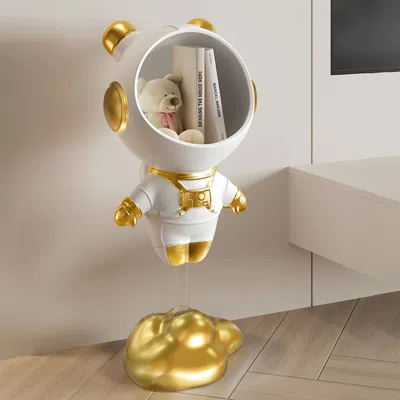 Homary Floor Decoration Astronaut Figurine End Table Modern White & Gold Side Table With Storage In Multi