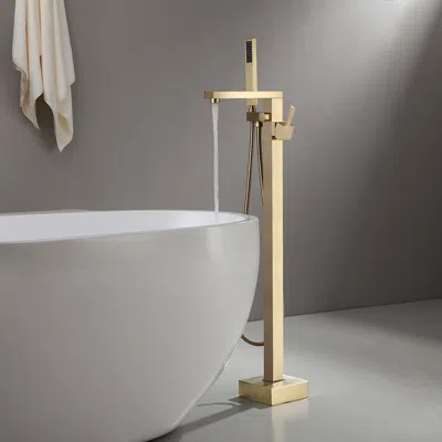 Homary Freestanding Bathtub Faucet Gold Brushed Brass With Hand Shower In White