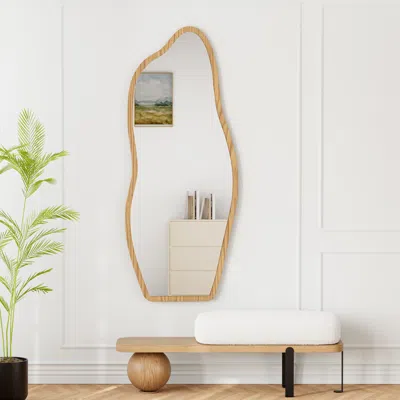 Homary Freestanding Mirror With Wooden Frame In Dark Brown, Organic Shape, 160 Cm High, Modern Style ??????