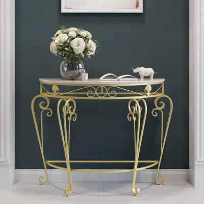 Homary French Country Metal Console Table Classical Gold Frame Entryway Table