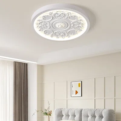 Homary French Elegant White Resin 3d Carved Led Flush Mount Ceiling Light 3 Cct Selectable