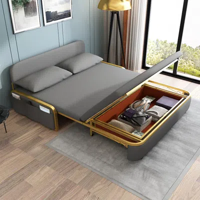 Homary Full Sleeper Sofa Gray Upholstered Convertible Sofa Leath-aire