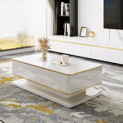 Homary Gapn 51" White Rectangular Coffee Table With Storage 4 Drawers Tempered Glass Top