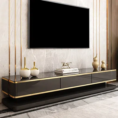 Homary Gapn 78.7" Black Tv Media Console With 3 Drawers Tempered Glass For Tvs Up To 78"
