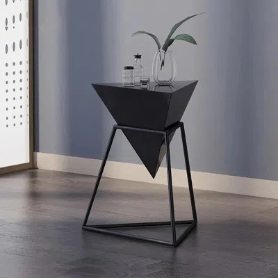 Homary Geometric Wood End Table Modern Black Accent Side Table