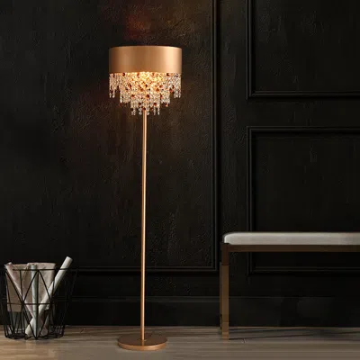 Homary Glam 2-light Led Crystal Floor Lamp Plug-in Standing Lamp In Gold For Home Decor