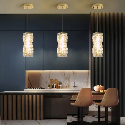 Homary Glam Crystal Island Pendant Light In Gold Led Mini Chandelier For Kitchen Dining Room In Brown