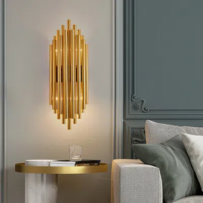 Homary Glam Fluted Gold Wall Sconce 2-light Flush Mount Wall Lighting