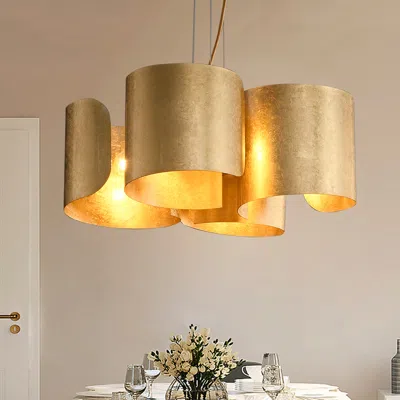 Homary Glam Gold Chandelier 4-light Drum Pendant Light Unique Scrolled Shape