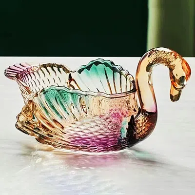 Homary Glass Swan Fruit Bowl Iridescent Transparent Basket Colorful Snack Tray Plate Decor In Multi
