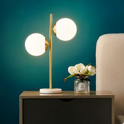 Homary Globeal Gold Modern Led Globe Table Lamp 2 Light White Glass Shade Marble Base