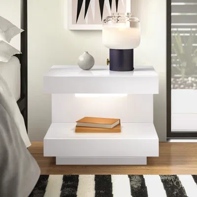 Homary Glossy White Nightstand With 1 Drawer C-shaped Side Table With Light