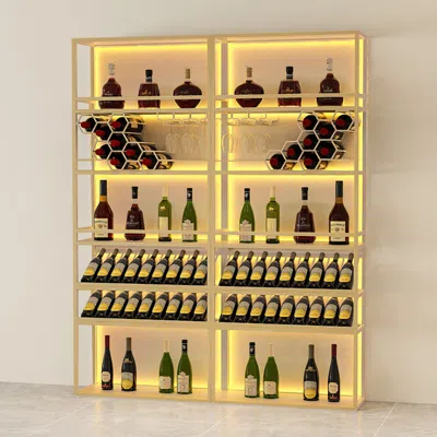 Homary Gold Contemporary Standing Honeycomb Wine Rack With Glass Rack-a In Yellow