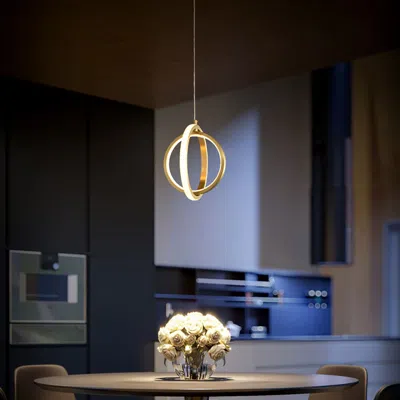 Homary Gold Geometric Pendant Light 2-ring Led Hanging Light In Brass
