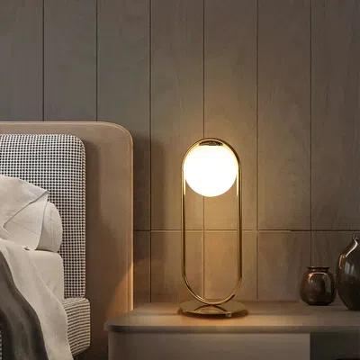 Homary Gold Metal White Glass Globe Table Lamp Led For Bedroom
