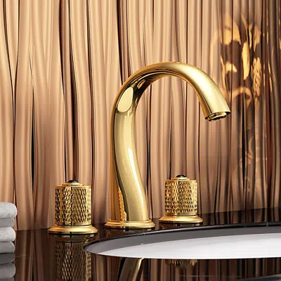 Homary Gold Modern Bathroom Widespread Sink Faucet Double Handle Brass