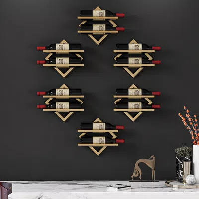 Homary Gold Wall Mounted Wine Bottle Rack 6 Piece 12 Bottle Metal Hanging Wine Rack In Black