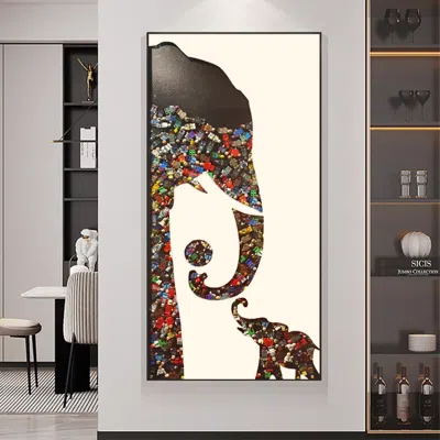 Homary Goreal Elephant Building Blocks Wall Decor Art Abstract Geometric Painting With Frame In Multi