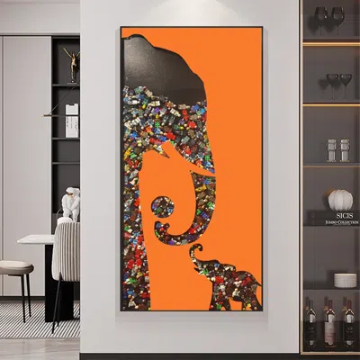 Homary Goreal Elephant Building Blocks Wall Decor Art Abstract Geometric Painting With Frame In Orange