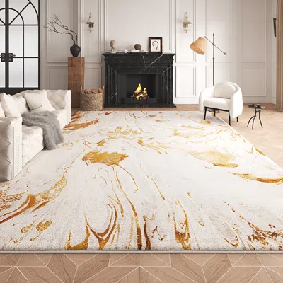 Homary Gradient Gold Abstract Living Room Carpet Machine Washable Non-slip Waterproof Area Rug In Neutral