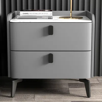 Homary Gray Modern Luxury 2 Drawers Bedroom Nightstand Set Of 2 Sintered Stone Bedside Table