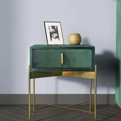 Homary Green Bedroom Nightstand With Drawer Velvet Upholstered And Stainless Steel Base