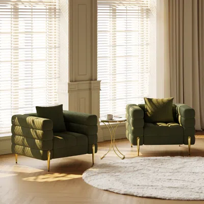 Homary Green Boucle Accent Chair Modern Modular Arm Chair Set Of 2