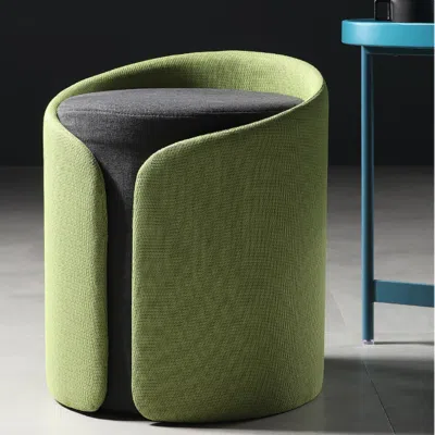 Homary Green Stylish Round Upholstered Ottoman Cotton & Linen Ottoman Pouf