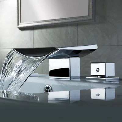 Homary Grop Contemporary Double Handle Waterfall Widespread Bathroom Sink Faucet In Polished Chrome In Blue