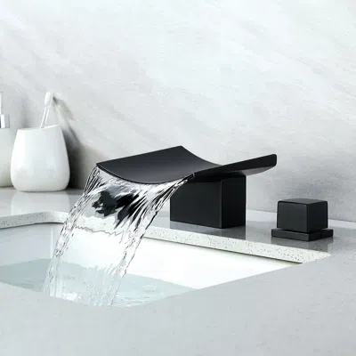 Homary Grop Matte Black Waterfall Widespread Bathroom Sink Faucet Double Knobs